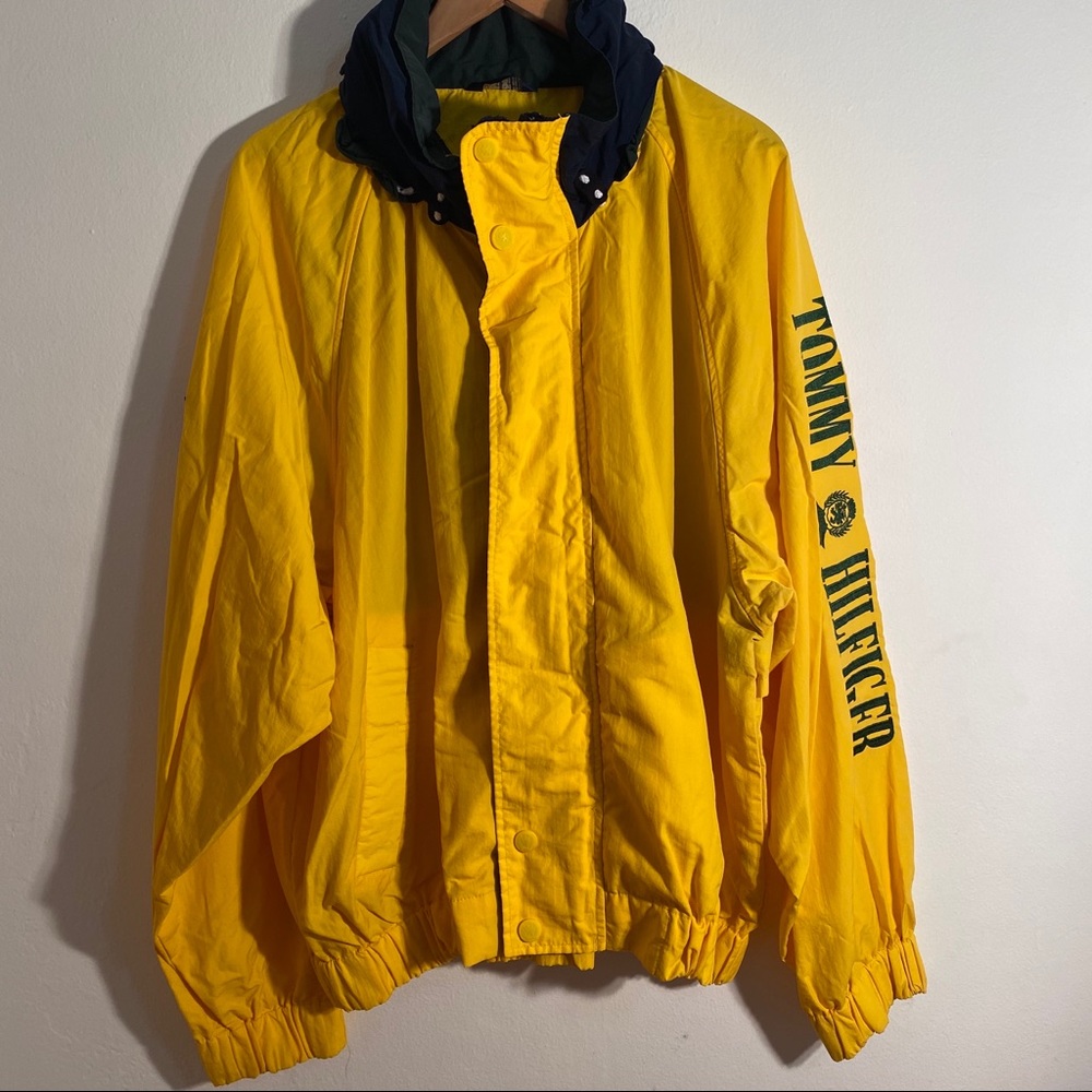 Vintage yellow Tommy Hilfiger hooded windbreaker
